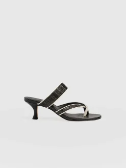 Adaline Toe Post Heels - Black Raffia