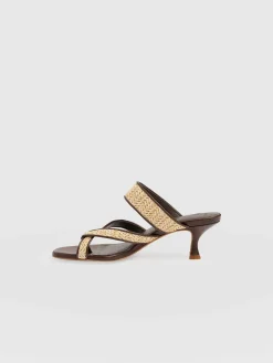 Adaline Toe Post Heels - Brown Raffia