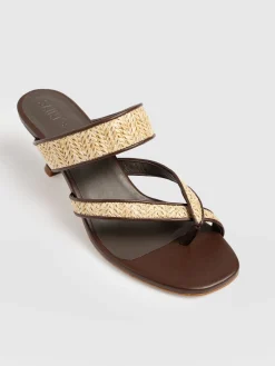 Adaline Toe Post Heels - Brown Raffia