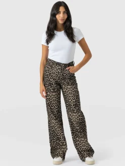 Adjustable Wide Leg Jean - Leopard