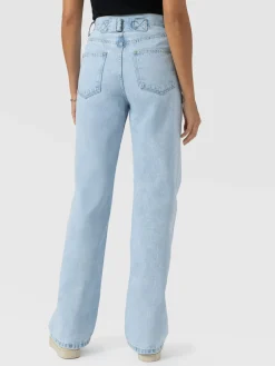 Adjustable Wide Leg Jeans - Pale Blue