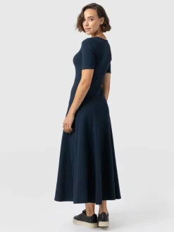 Akia Short Sleeve Dress - Navy Textured