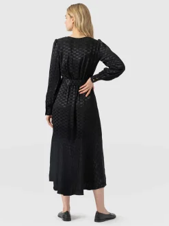 Allegra V Neck Dress - Black Jacquard