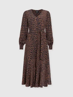 Allegra V Neck Dress - Brown Leopard