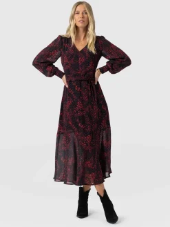 Allegra V Neck Dress - Red Fade Spot