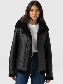 Amelia Aviator Jacket - Black