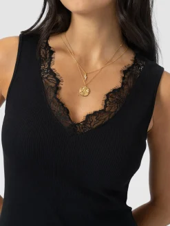 Andie Sleeveless V Neck Dress - Black Lace