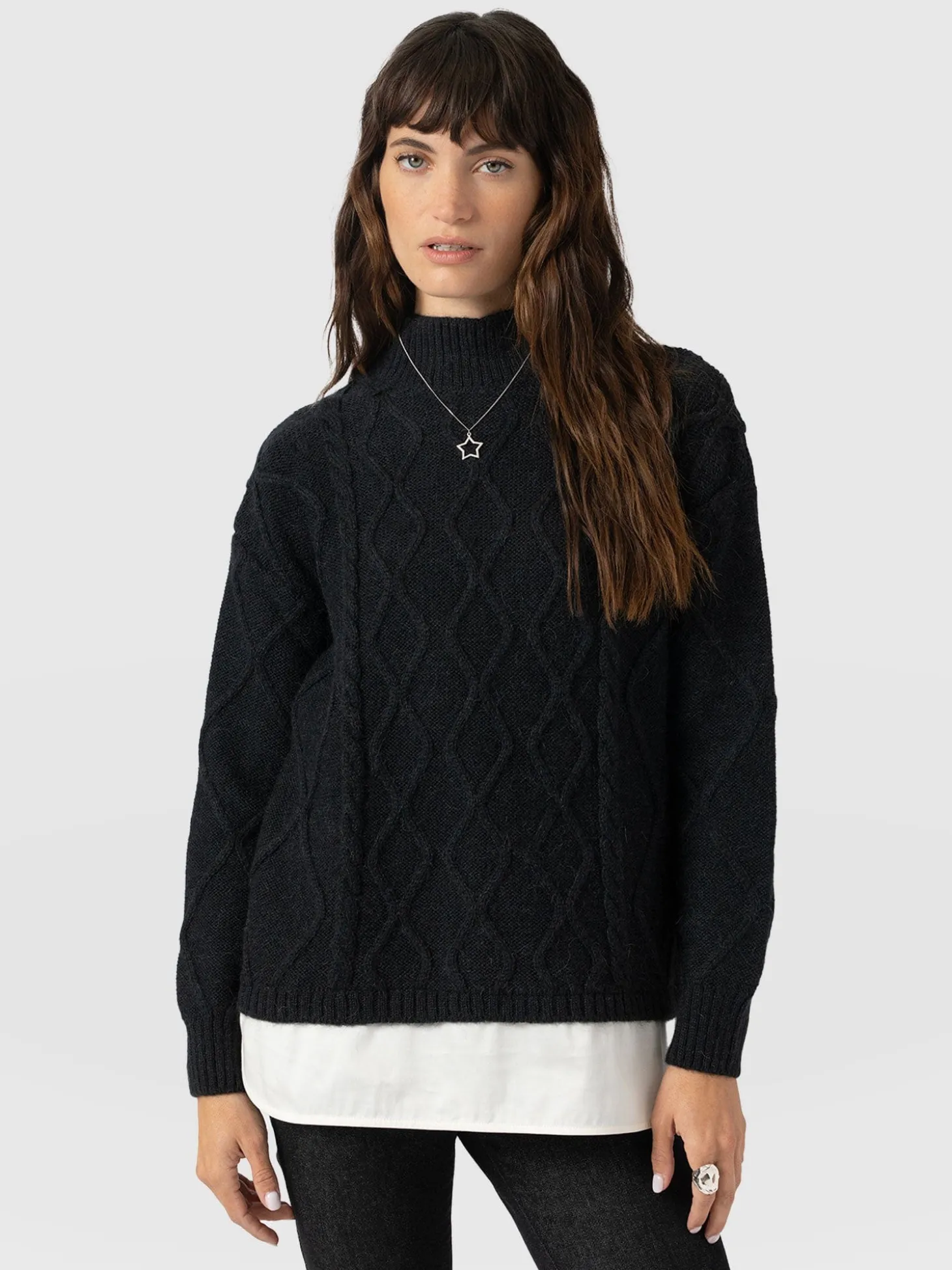 Arden Mock Shirt Sweater - Black