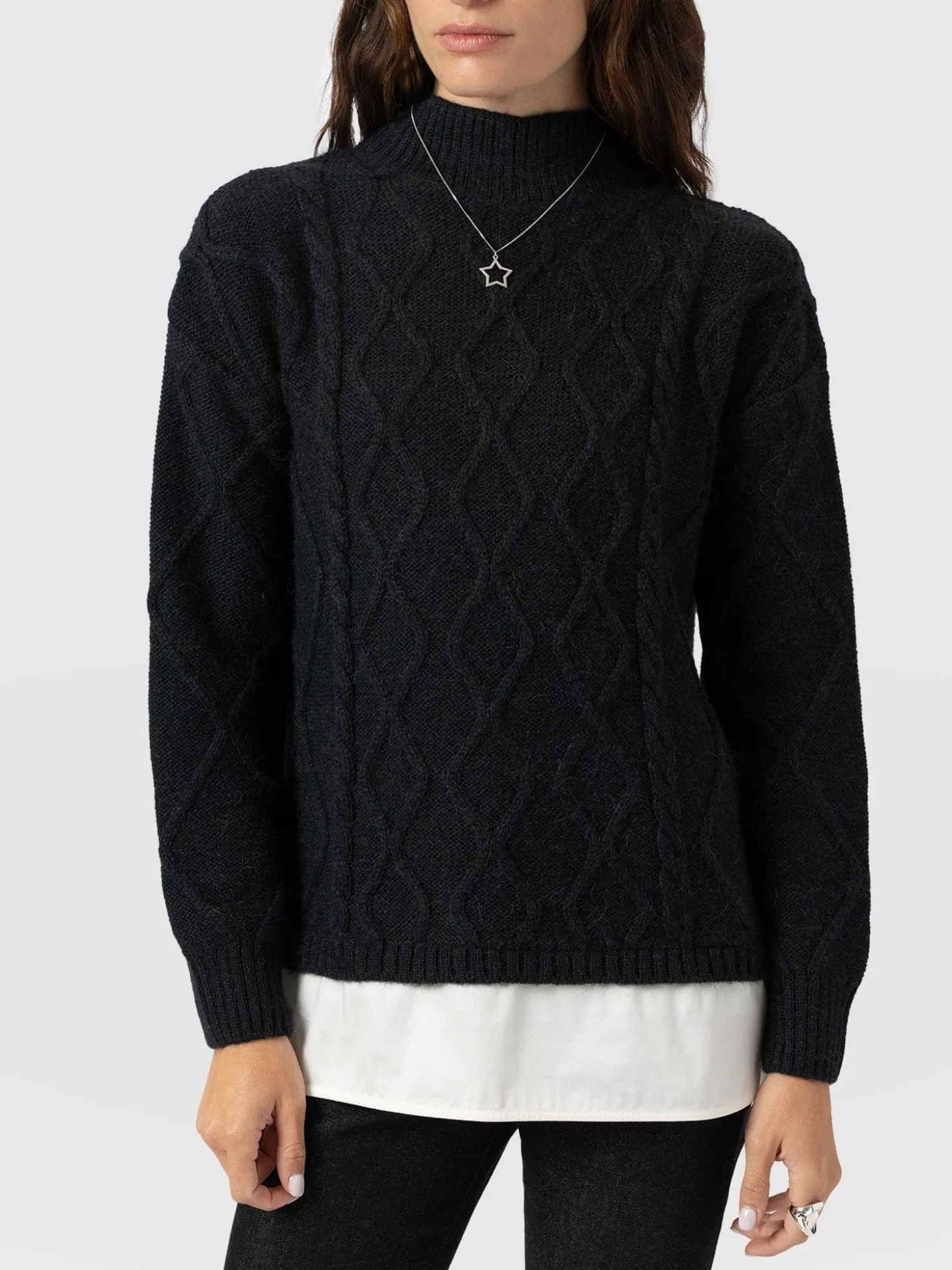 Arden Mock Shirt Sweater - Black