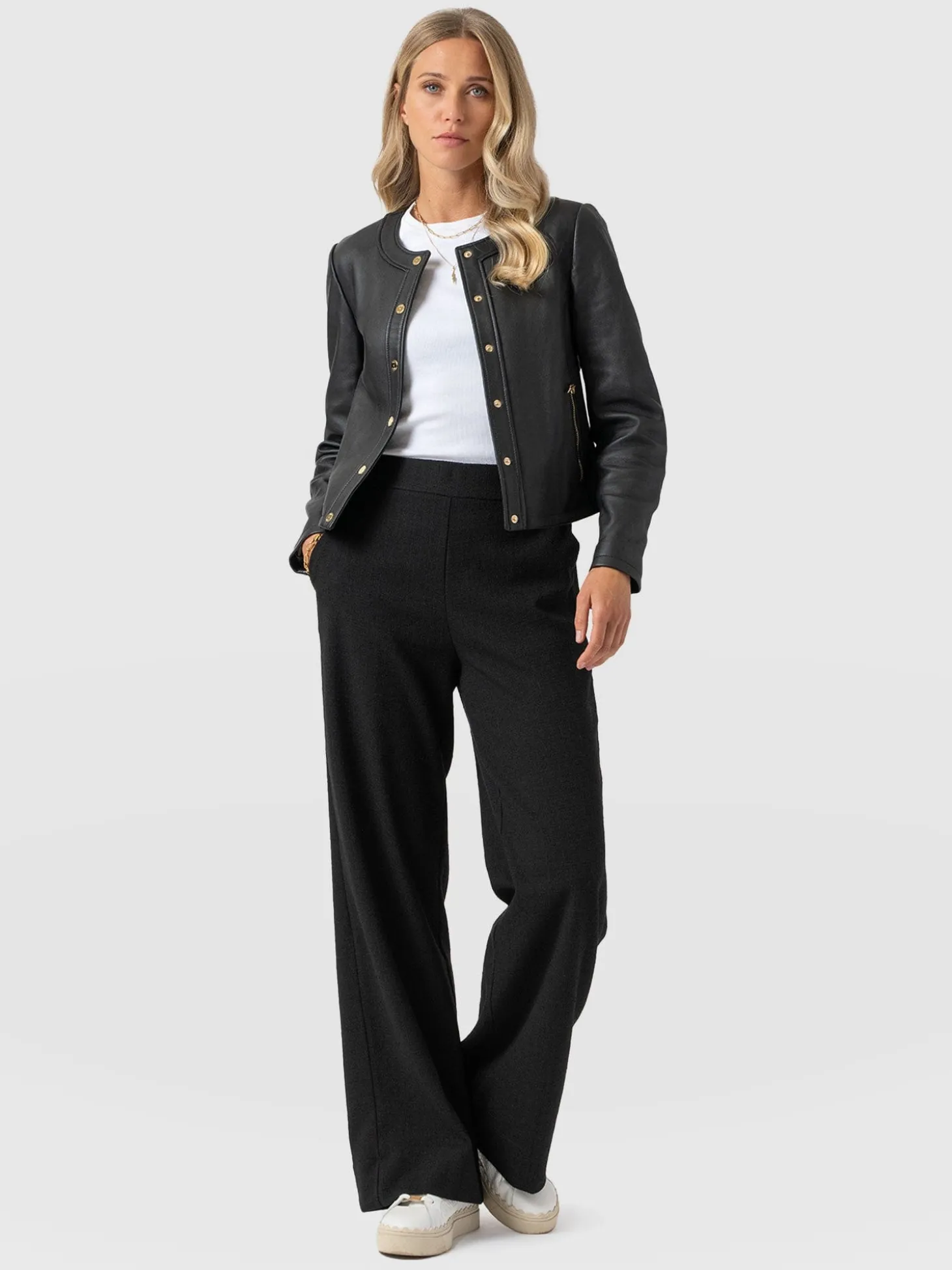 Arden Wide Leg Pant - Black Boucle