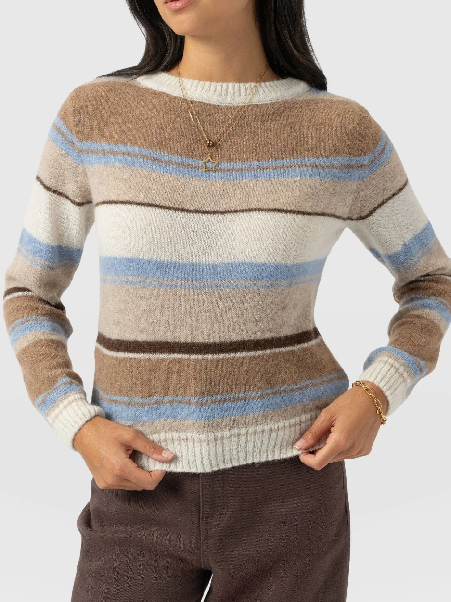 Ariella Boat Neck Sweater - Blue/Brown Stripe