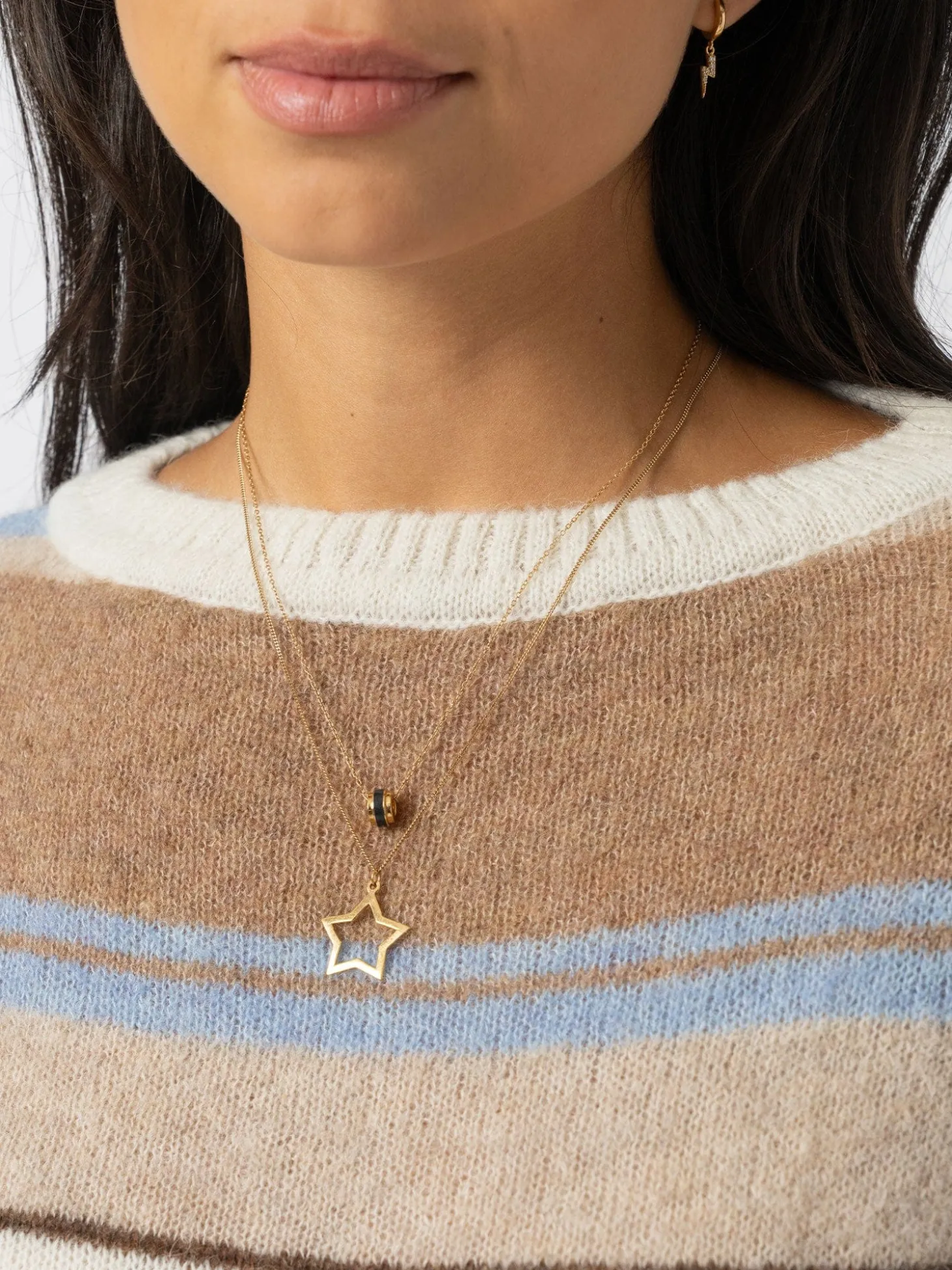 Ariella Boat Neck Sweater - Blue/Brown Stripe