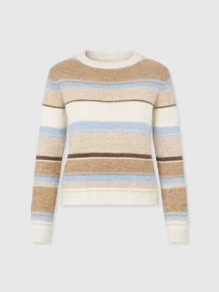 Ariella Boat Neck Sweater - Blue/Brown Stripe