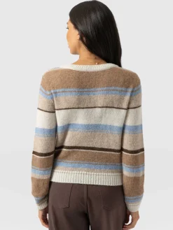 Ariella Boat Neck Sweater - Blue/Brown Stripe