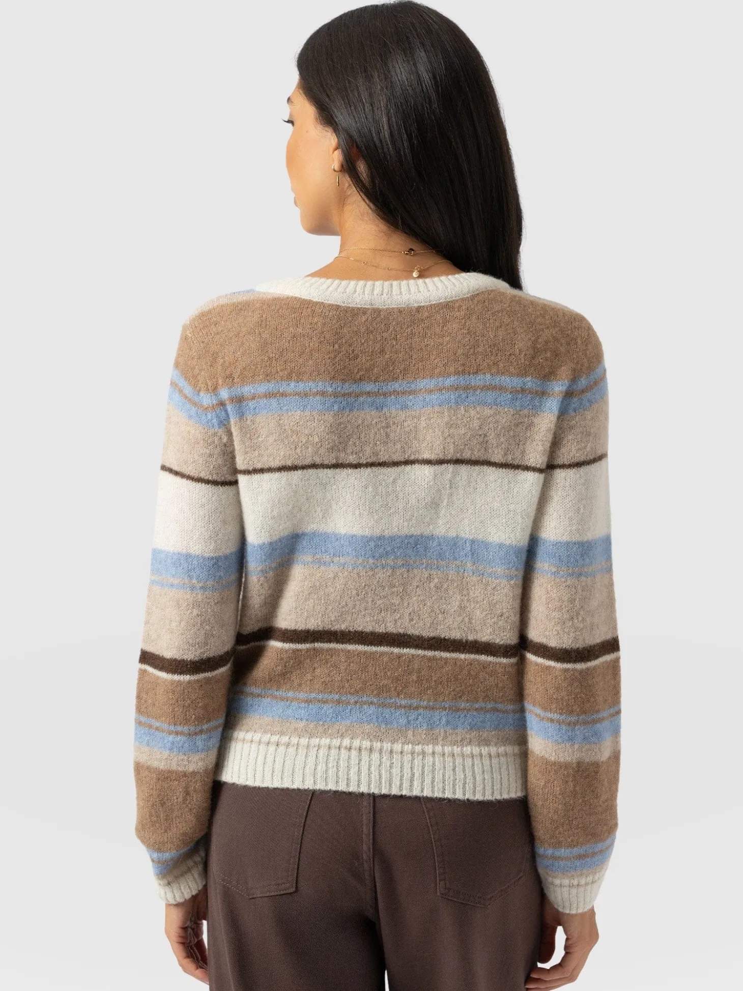 Ariella Boat Neck Sweater - Blue/Brown Stripe
