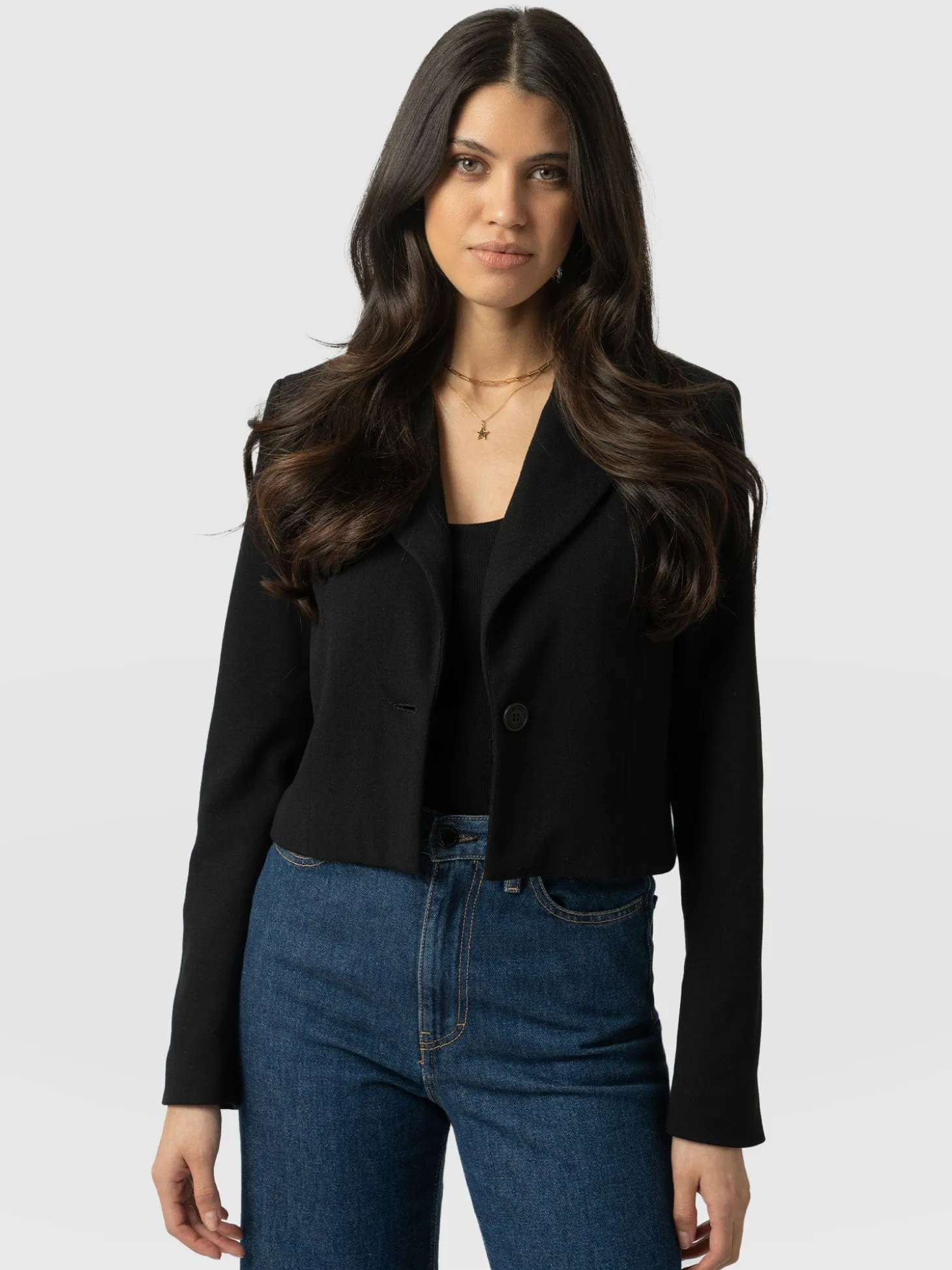 Astrid Cropped Blazer - Black Crepe