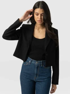 Astrid Cropped Blazer - Black Crepe