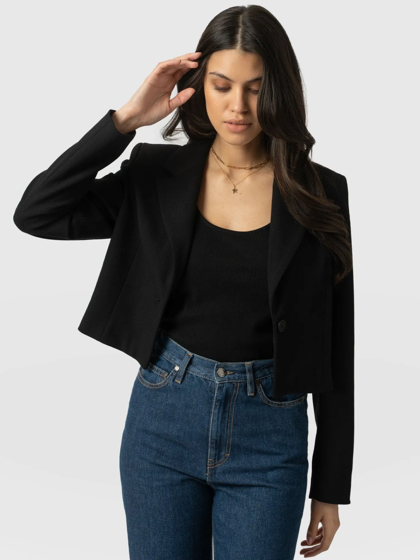 Astrid Cropped Blazer - Black Crepe