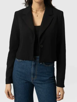 Astrid Cropped Blazer - Black Crepe
