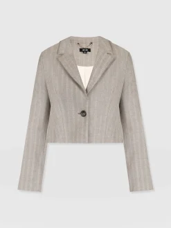 Astrid Cropped Blazer - Brown Herringbone