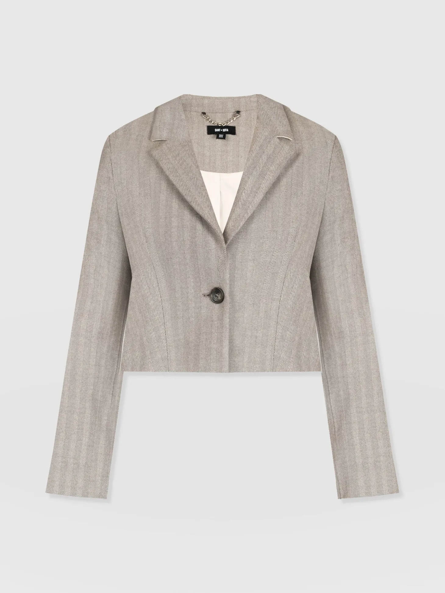 Astrid Cropped Blazer - Brown Herringbone