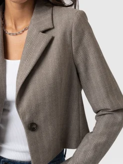 Astrid Cropped Blazer - Brown Herringbone