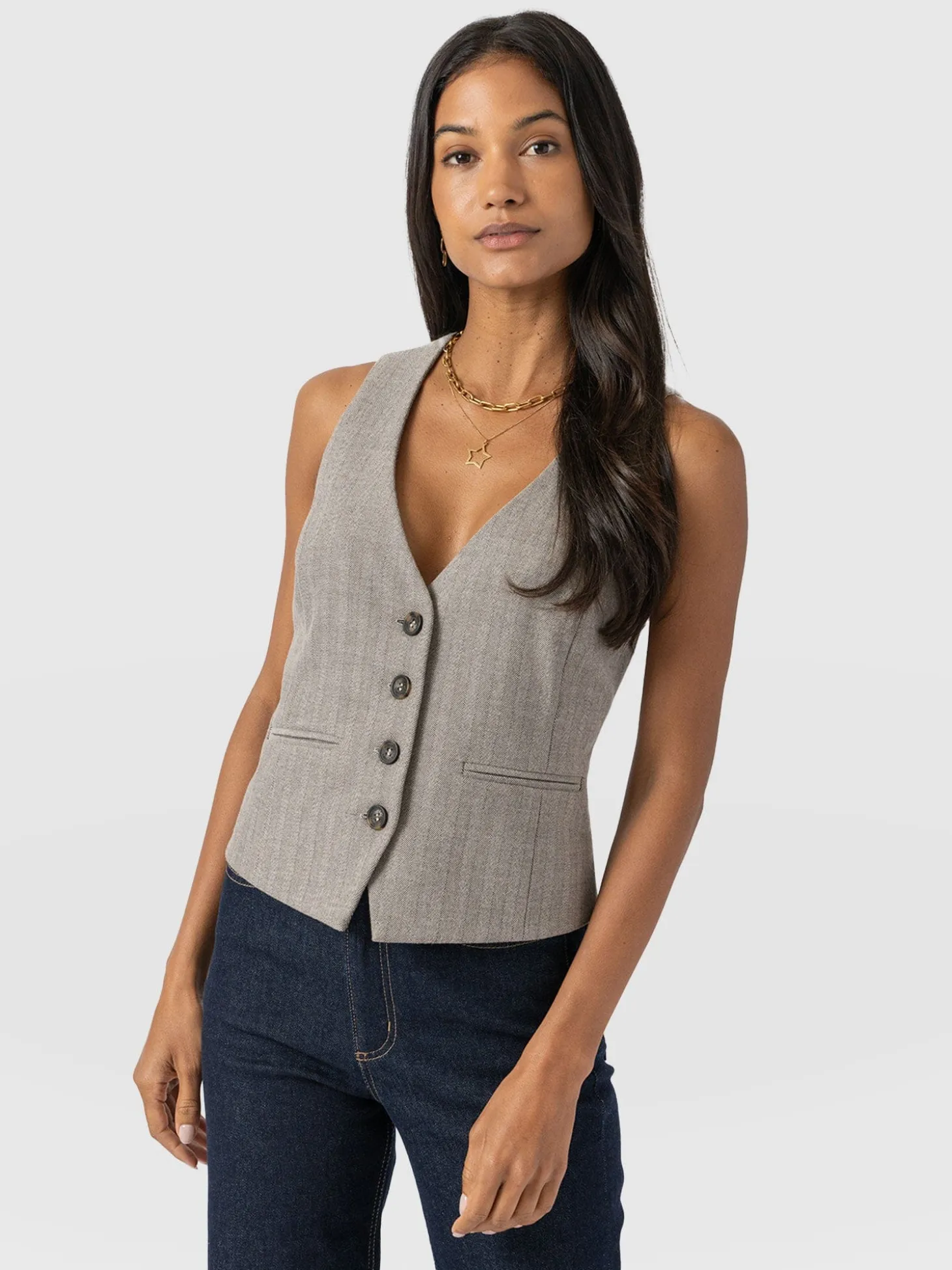 Astrid Vest - Brown Herringbone