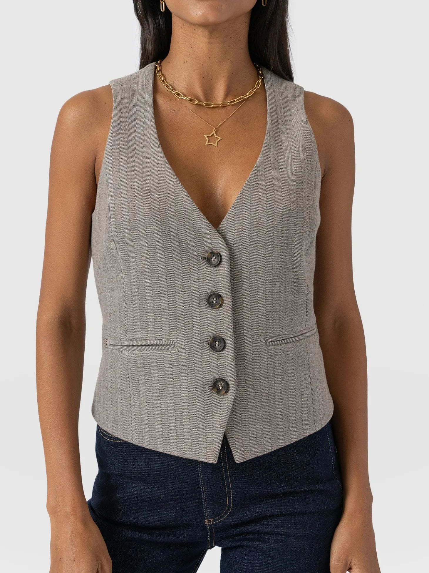 Astrid Vest - Brown Herringbone