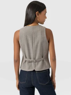 Astrid Vest - Brown Herringbone