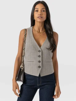 Astrid Vest - Brown Herringbone