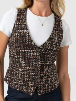 Astrid Waistcoat - Black/Burgundy/Gold Boucle