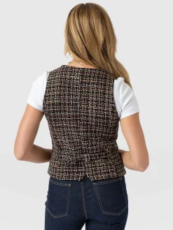 Astrid Waistcoat - Black/Burgundy/Gold Boucle