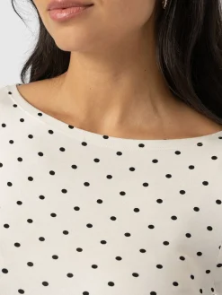 Austen Boat Neck Long Sleeve Tee - Cream Polka Dot