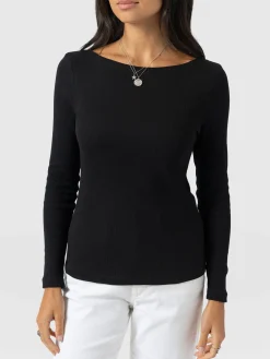 Austen Boat Neck Long Sleeve Tee - Black