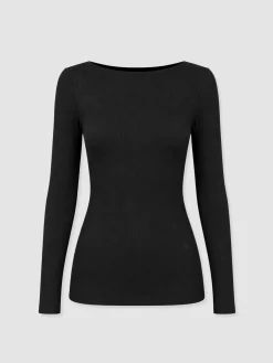 Austen Boat Neck Long Sleeve Tee - Black