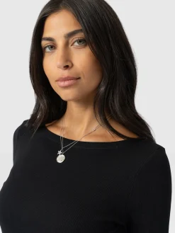 Austen Boat Neck Long Sleeve Tee - Black
