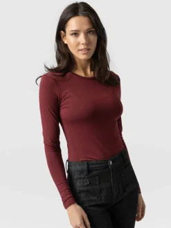 Austen Crew Neck Long Sleeve Tee - Burgundy