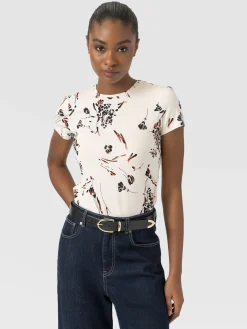 Austen Crew Neck Tee Short Sleeve - White Mist Floral