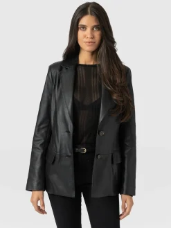 Axel Single Breasted Blazer - Black Leather