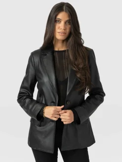 Axel Single Breasted Blazer - Black Leather
