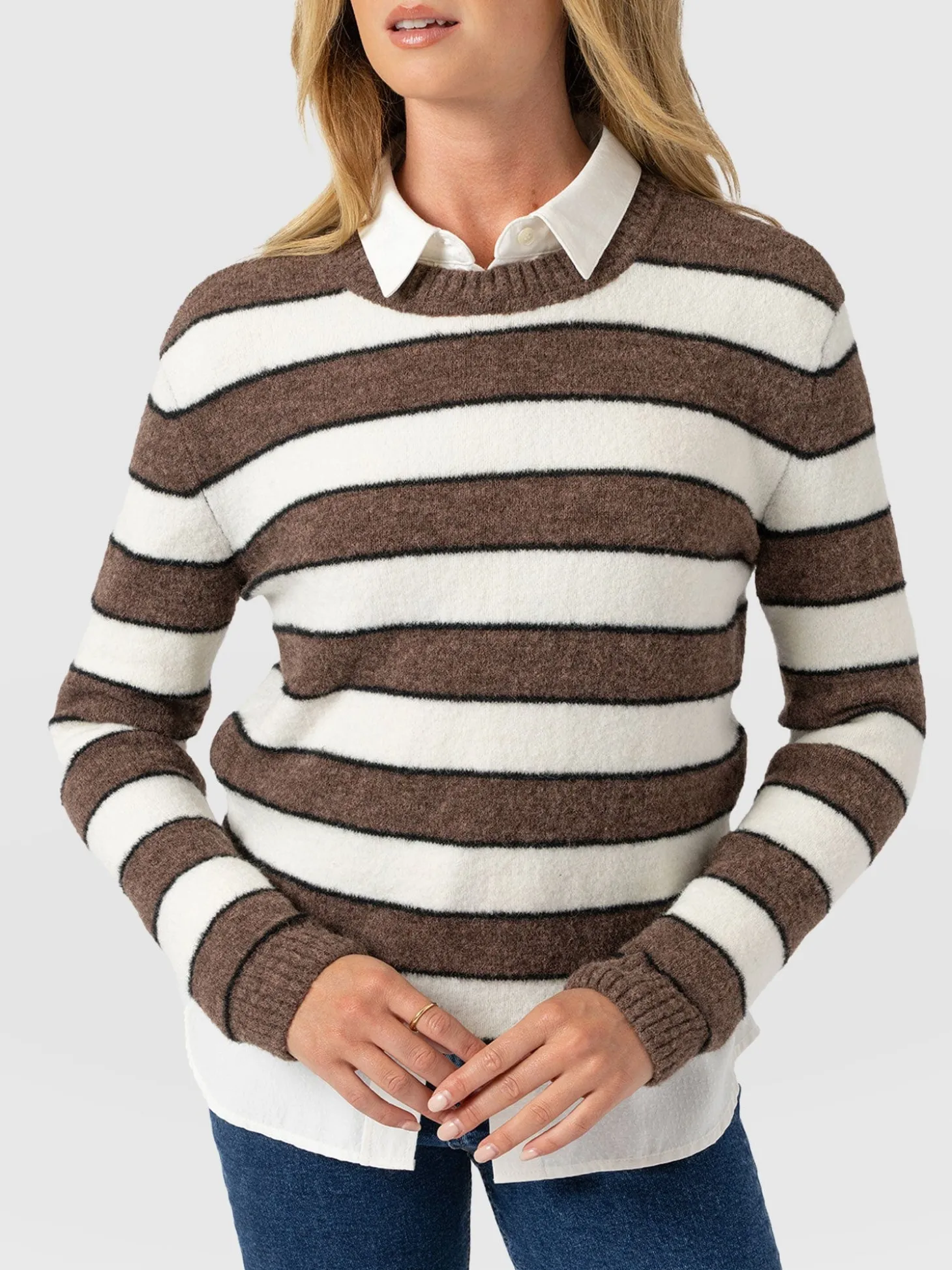 Azura Knit Sweater - Brown Stripe