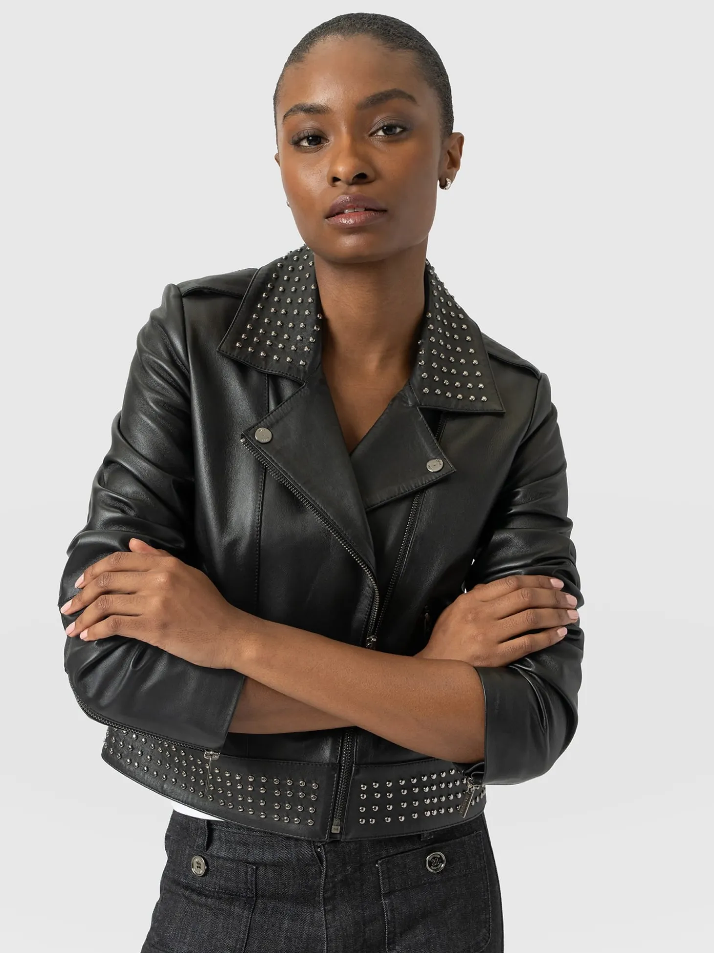Bonham Studded Biker Jacket - Black