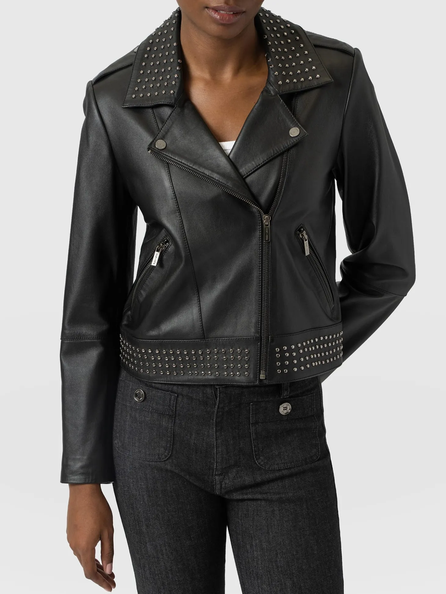 Bonham Studded Biker Jacket - Black