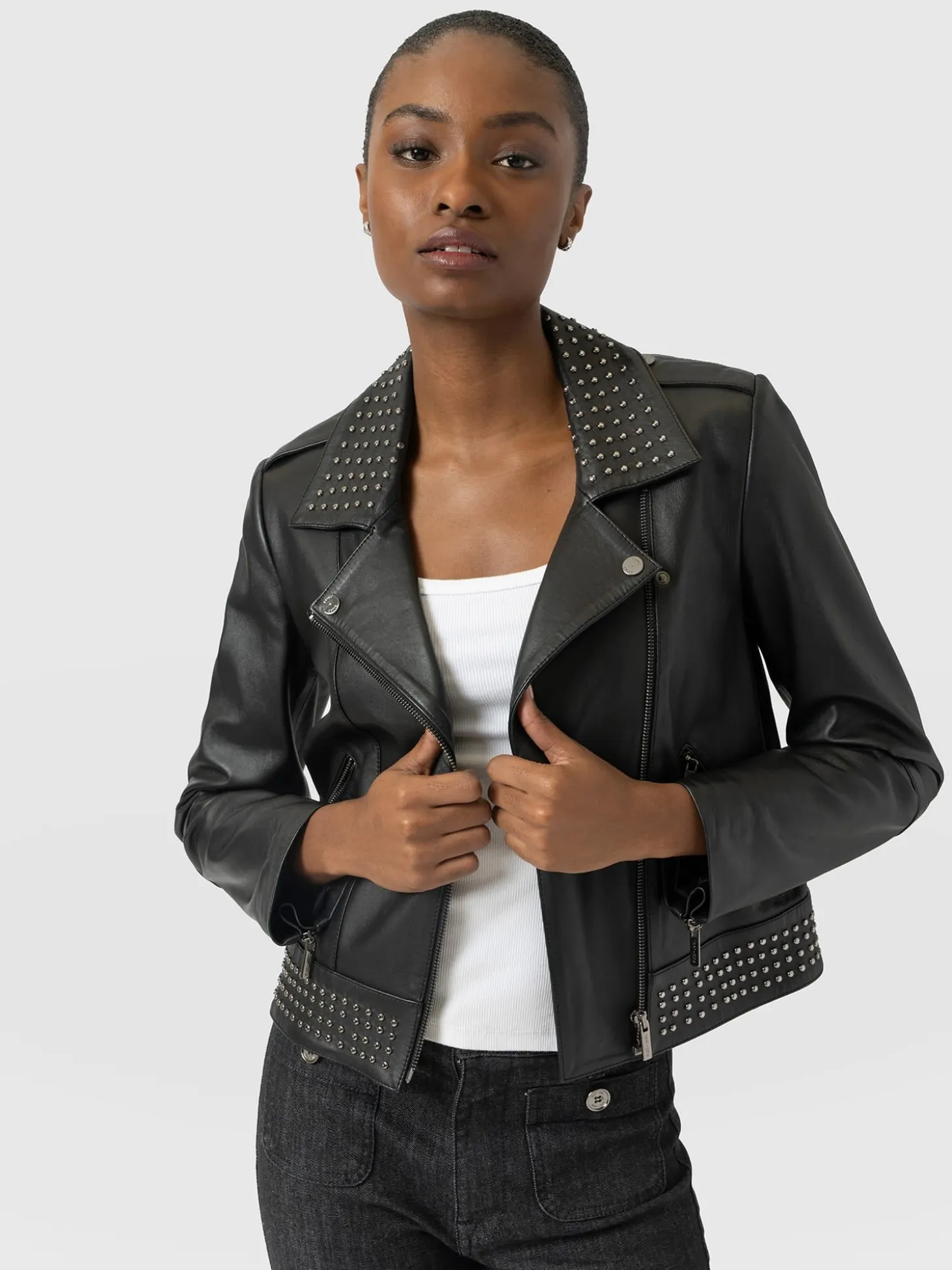 Bonham Studded Biker Jacket - Black