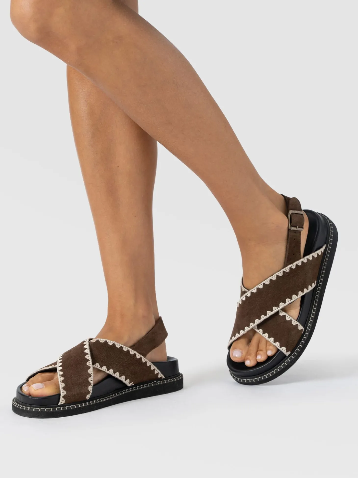 Bonnie Cross Over Sandals - Chocolate Suede