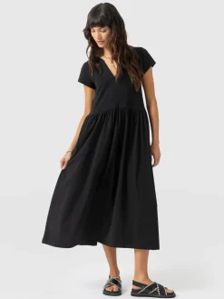 Bonnie V Neck Dress - Black
