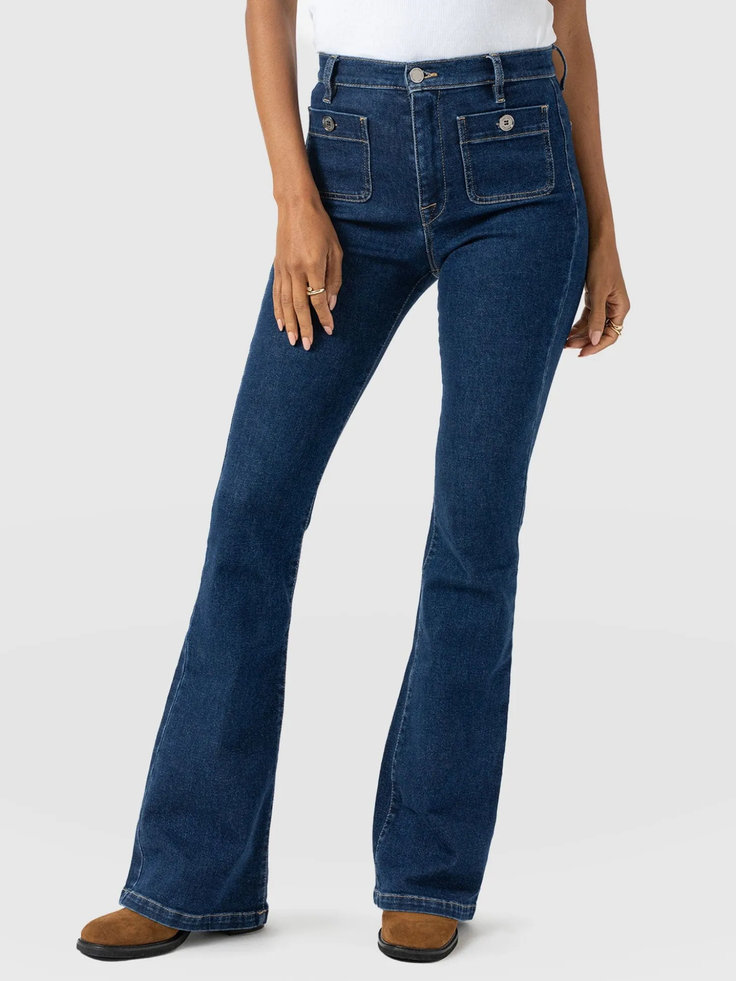 Bowie Stretch Flare Jeans - Mid Blue