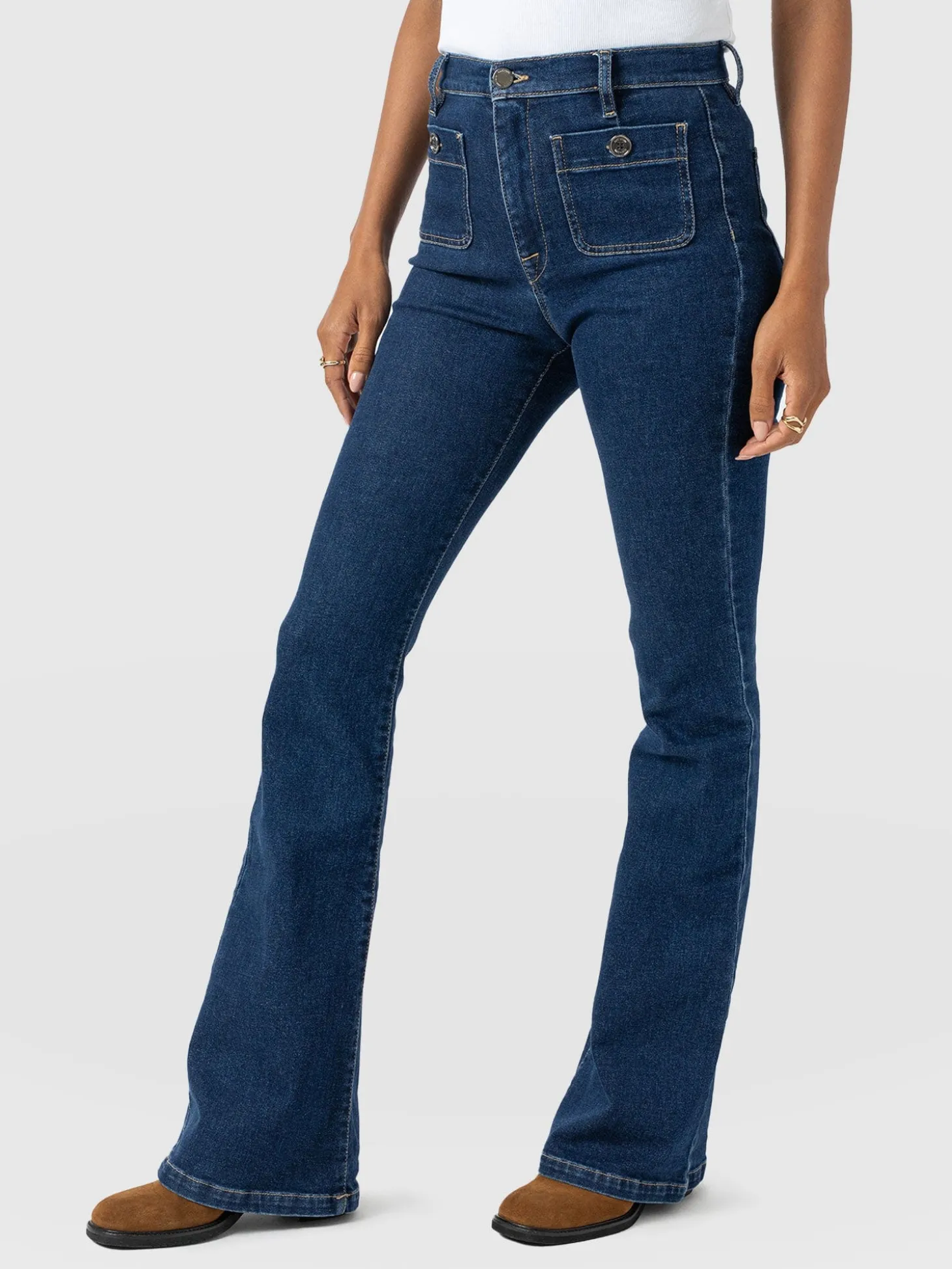 Bowie Stretch Flare Jeans - Mid Blue