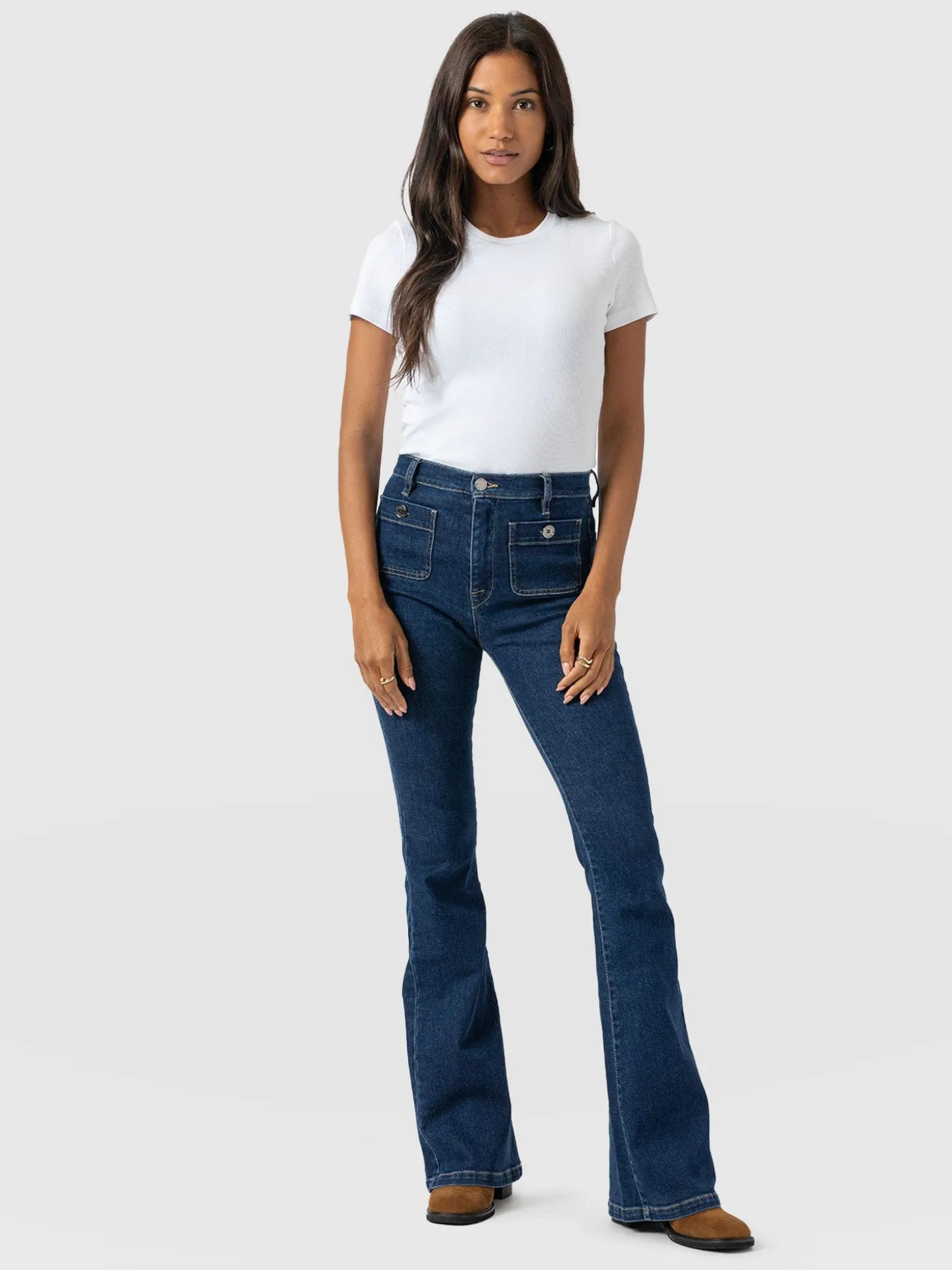 Bowie Stretch Flare Jeans - Mid Blue