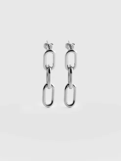 Cable Chain Drop Earrings - Silver
